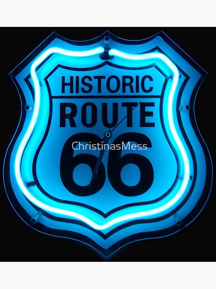 Historic Route 66 Blue Neon Sign | Poster