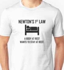 Camiseta unisex La primera ley de Newton: divertida broma de física
