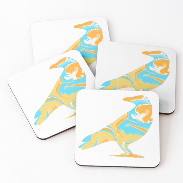 Item preview, Colorful marbled crow — aqua, yellow, orange bird designed and sold by thephoenixsoul.