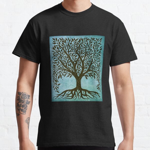 Tree Of Life Woodcut In Blue Classic T-Shirt