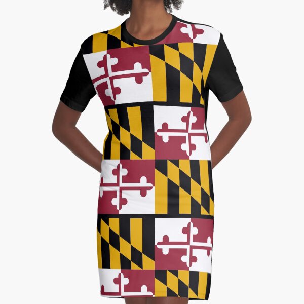 MARYLAND, America, Flag of Maryland, Maryland Flag, Pure and Simple, USA, on BLACK. Graphic T-Shirt Dress