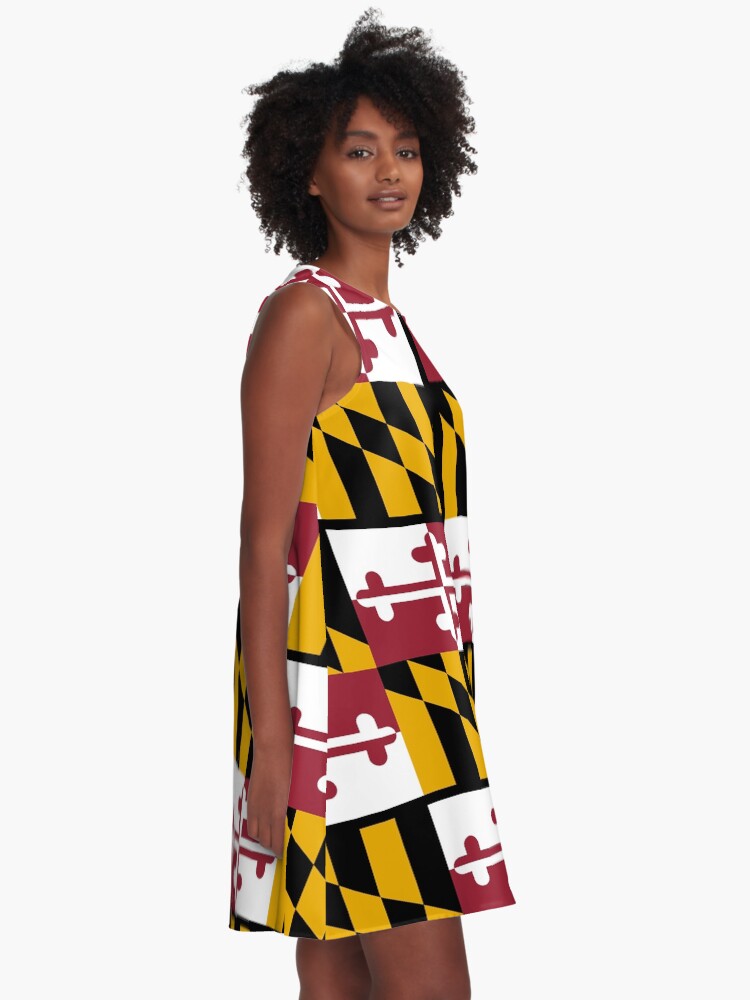 Alternate view of MARYLAND, America, Flag of Maryland, Maryland Flag, Pure & Simple, USA, on BLACK. A-Line Dress