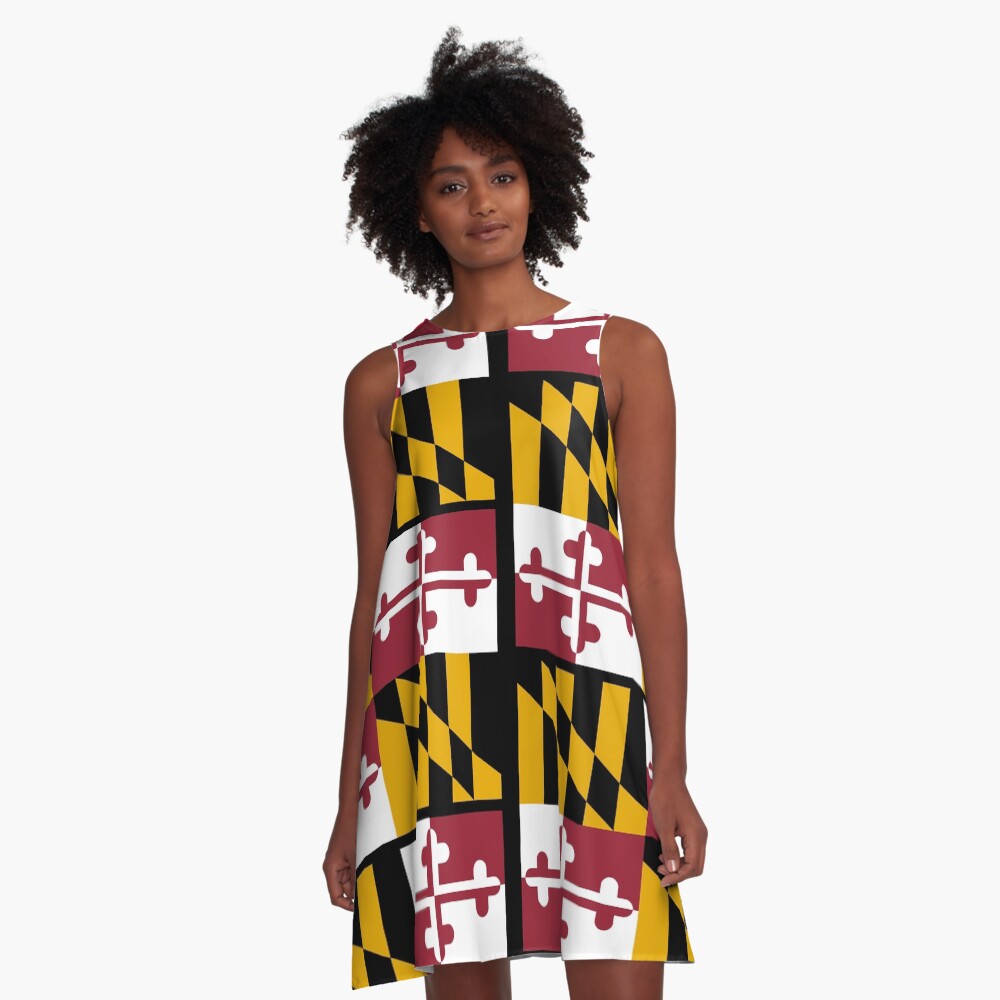 MARYLAND, America, Flag of Maryland, Maryland Flag, Pure & Simple, USA, on BLACK. A-Line Dress