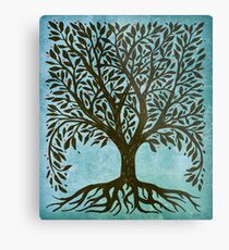 Baum des Lebens Holzschnitt im Blau Metallbild