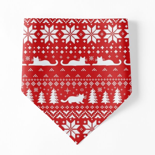Cat Lover's Red and White Christmas Holiday Pattern Pet Bandana