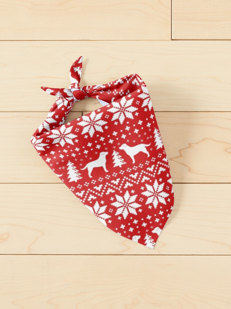 Alternate view of Labrador Retriever Silhouettes Red and White Christmas Holiday Pattern Pet Bandana