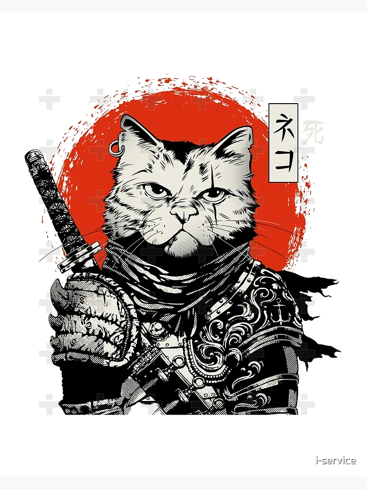  iPhone 14 Pro Samurai Cat Japanese cultural icon retro