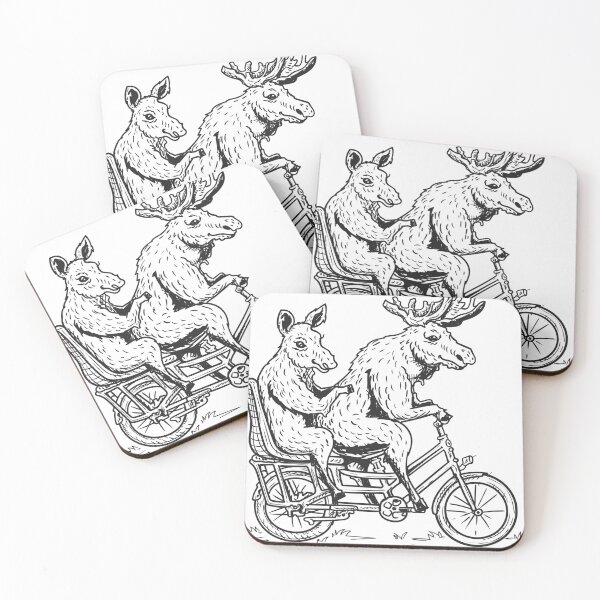 Item preview, MOOSE AND IT'S CALF RIDING BICYCLE in black and white designed and sold by AdyKurniawan.
