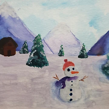 Artwork thumbnail, Winter Cabin Snowman by JavaDraws