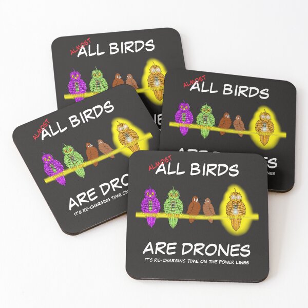 Item preview, ALL BIRDS ARE DRONES, FUNNY CARTOON DRONE BIRDS RE-CHARGING designed and sold by stilgoe.