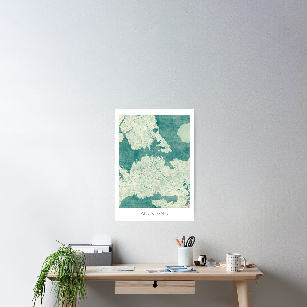 Auckland Map Blue Vintage Poster