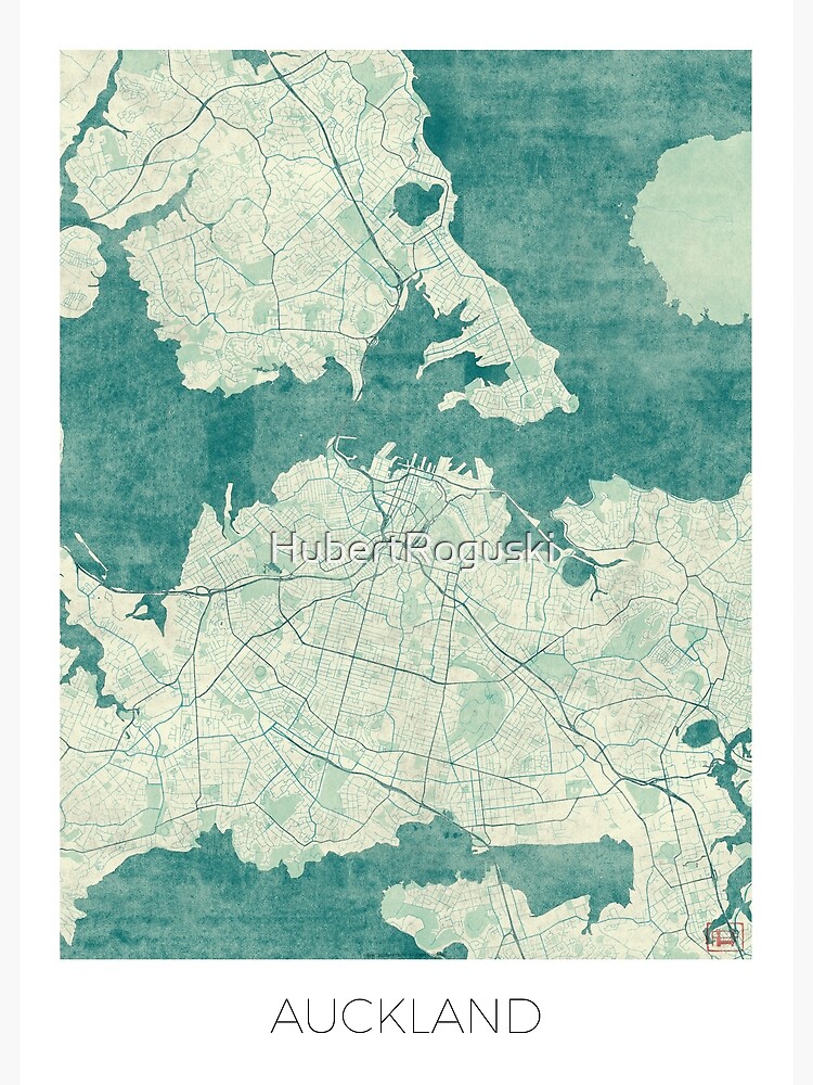 Auckland Map Blue Vintage by HubertRoguski