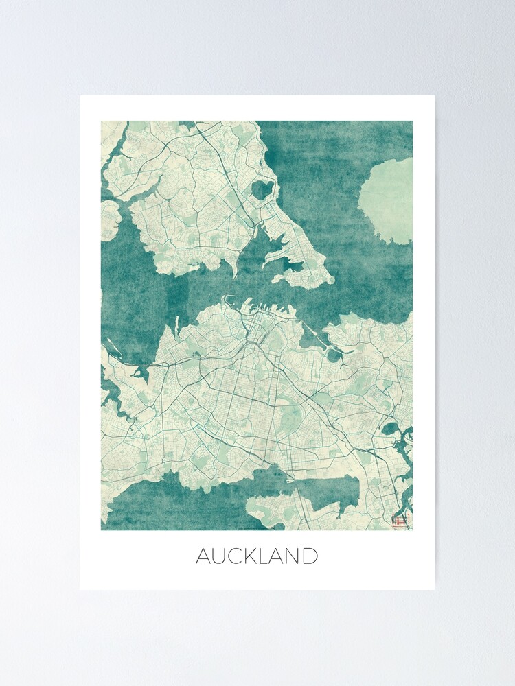 Alternate view of Auckland Map Blue Vintage Poster