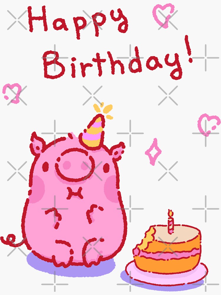 Cute pig with a birthday cake. Happy birthday! by tinyartsshop