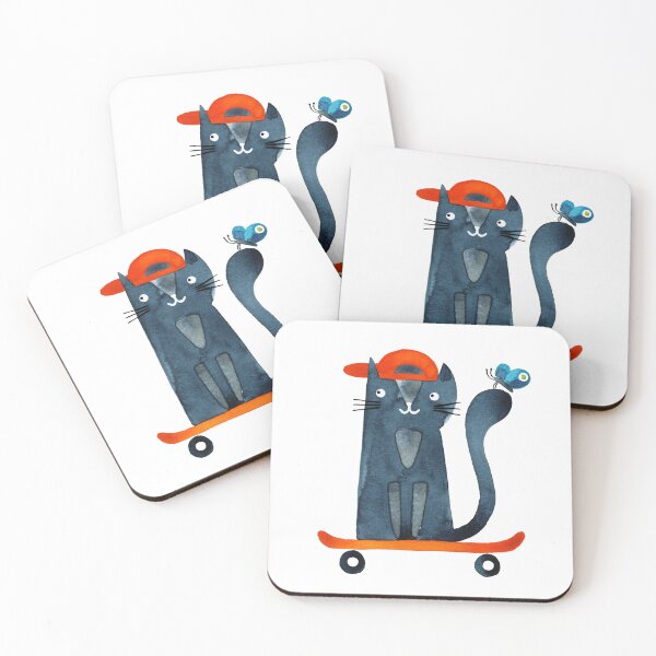 Item preview, Skate Cat watercolour cat painting designed and sold by KatyClemmans.