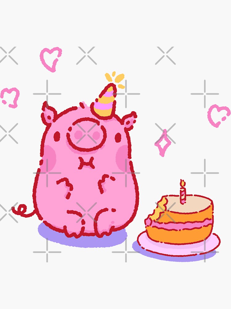 Cute pig with a birthday cake by tinyartsshop
