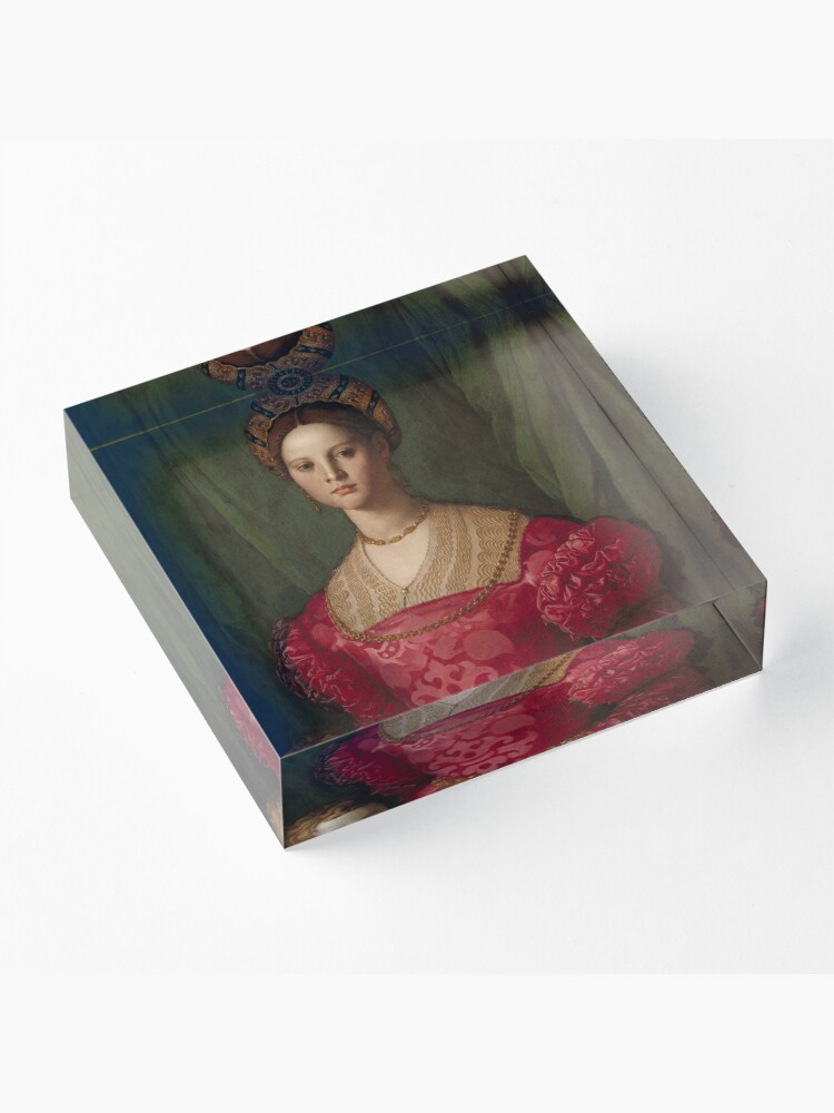 Alternate view of A Young Woman and Her Little Boy Oil Painting by Agnolo Bronzino Acrylic Block