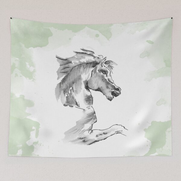 Item preview, Horse Portrait on Green, Ink and Wash Technique designed and sold by HeartwoodStudio.