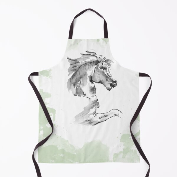 Item preview, Horse Portrait on Green, Ink and Wash Technique designed and sold by HeartwoodStudio.
