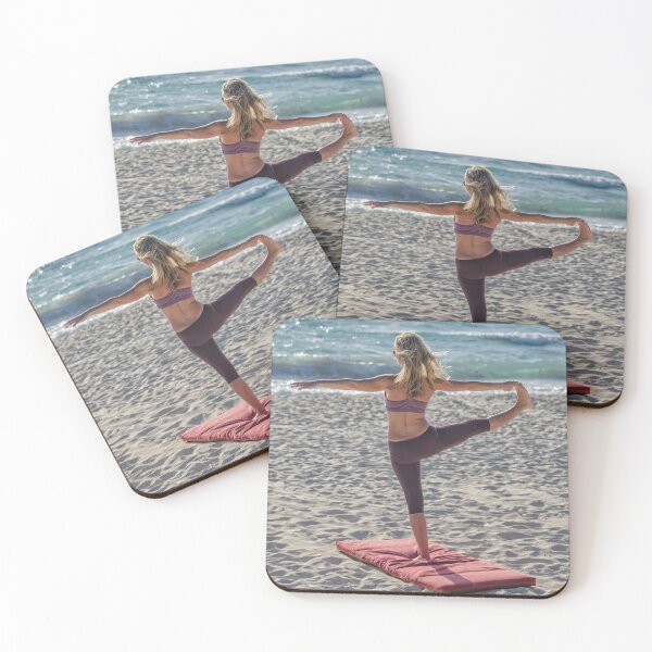 Item preview, girl doing yoga in ideal beach setting designed and sold by ydsdesigns.