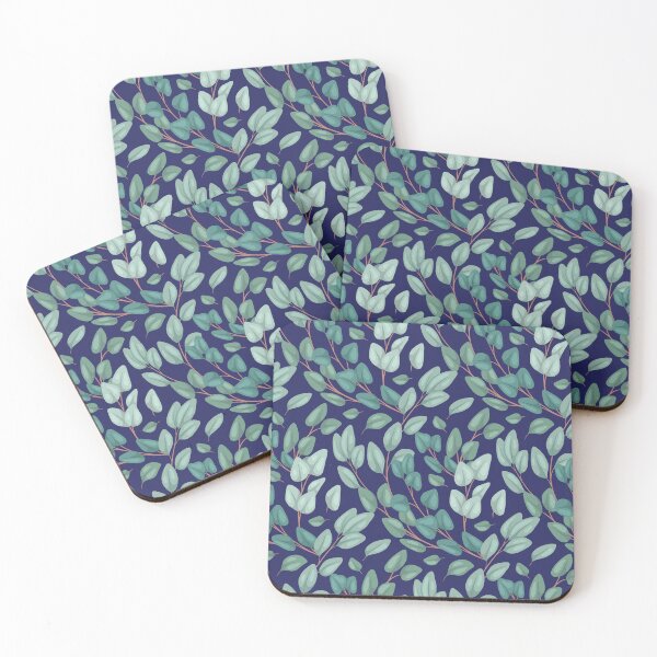 Item preview, Fresh Mint Green, Aqua Forest Leaves,  on Navy, Pattern designed and sold by Jaydee001.