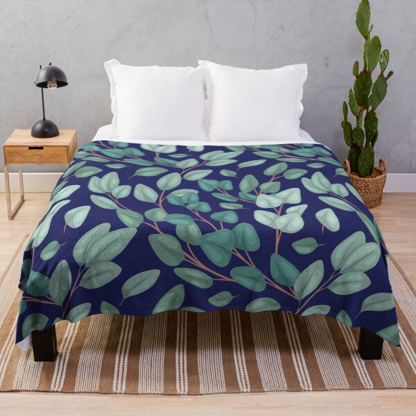 Item preview, Fresh Mint Green, Aqua Forest Leaves,  on Navy, Pattern designed and sold by Jaydee001.