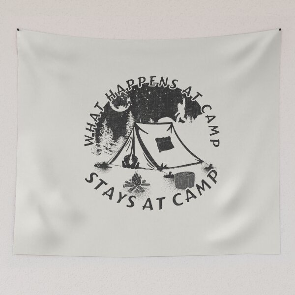 Item preview, What happens at camp stays at camp – Funny camping quote  designed and sold by yococo.