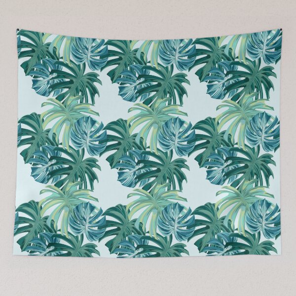 Aperçu de l'œuvre Motif de feuilles tropicales vertes et bleues créée et vendue par Jaydee001.