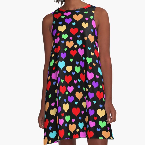 Multicolor Rainbow Hearts A-Line Dress