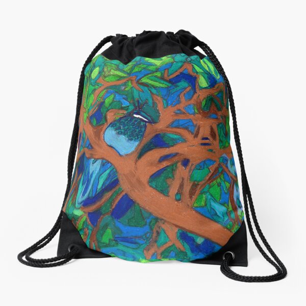 A Very Pretty Peacock in a Pear Tree Drawstring Bag