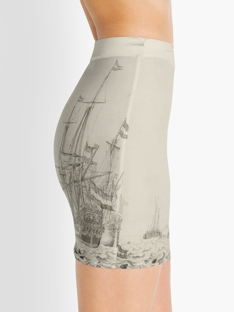 Alternate view of Dutch Ships near the Coast Oil Painting by Willem van de Velde the Elder Mini Skirt
