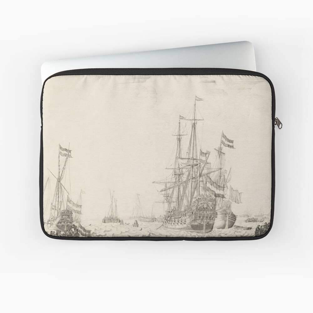 Dutch Ships near the Coast Oil Painting by Willem van de Velde the Elder Laptop Sleeve