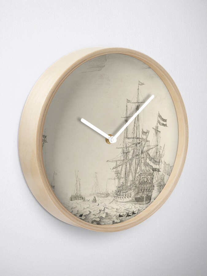 Alternate view of Dutch Ships near the Coast Oil Painting by Willem van de Velde the Elder Clock