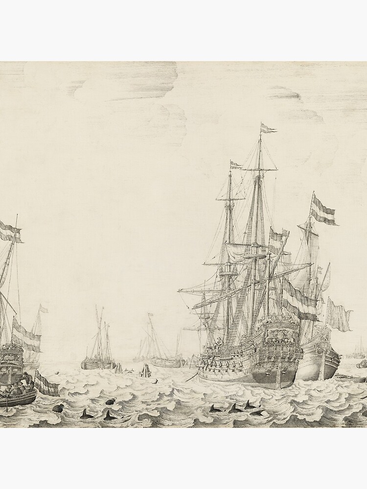 Dutch Ships near the Coast Oil Painting by Willem van de Velde the Elder by podartist