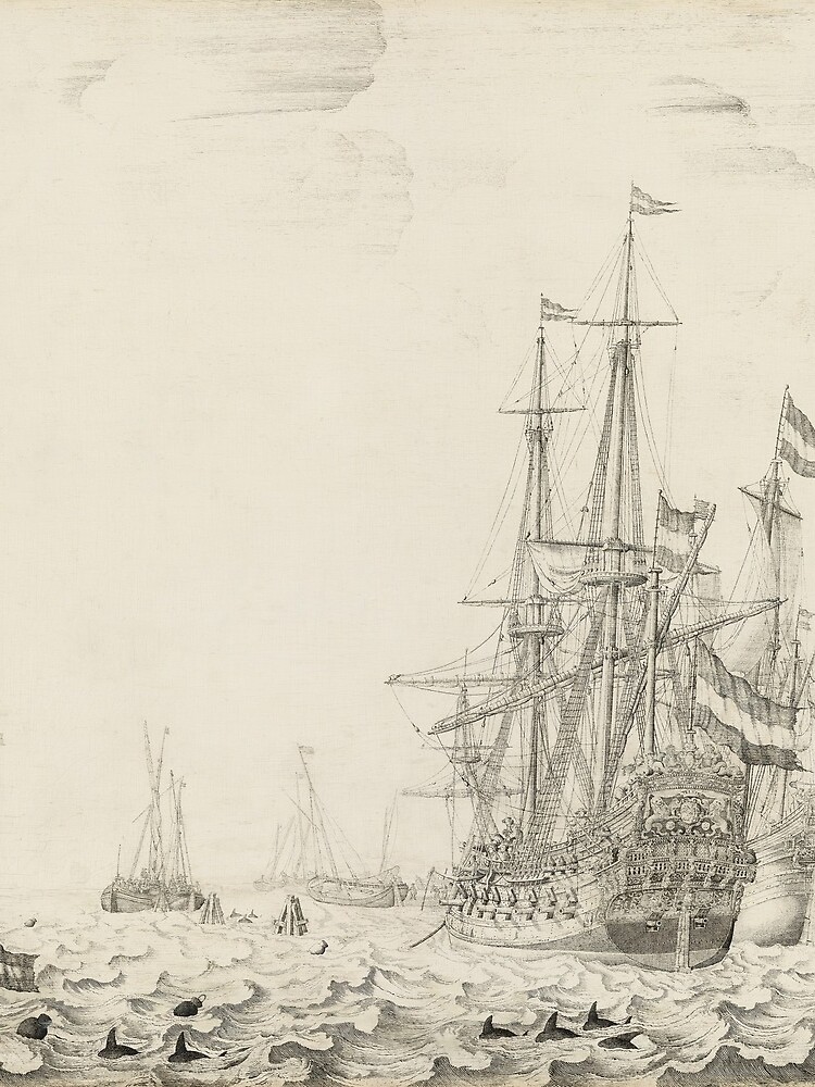 Dutch Ships near the Coast Oil Painting by Willem van de Velde the Elder by podartist