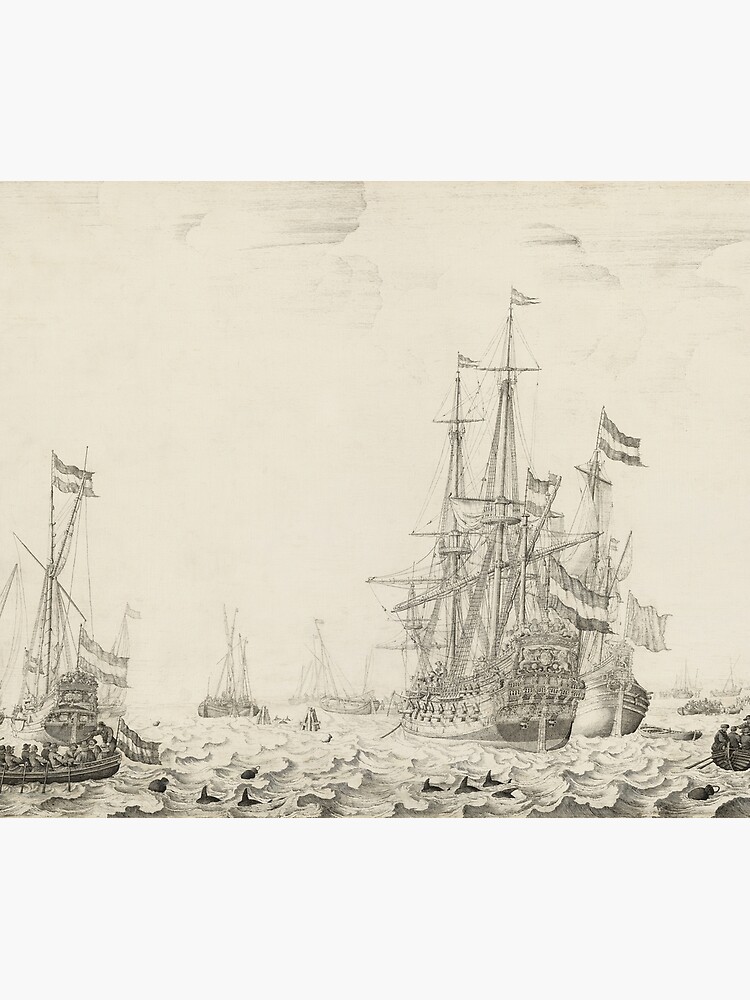 Dutch Ships near the Coast Oil Painting by Willem van de Velde the Elder by podartist