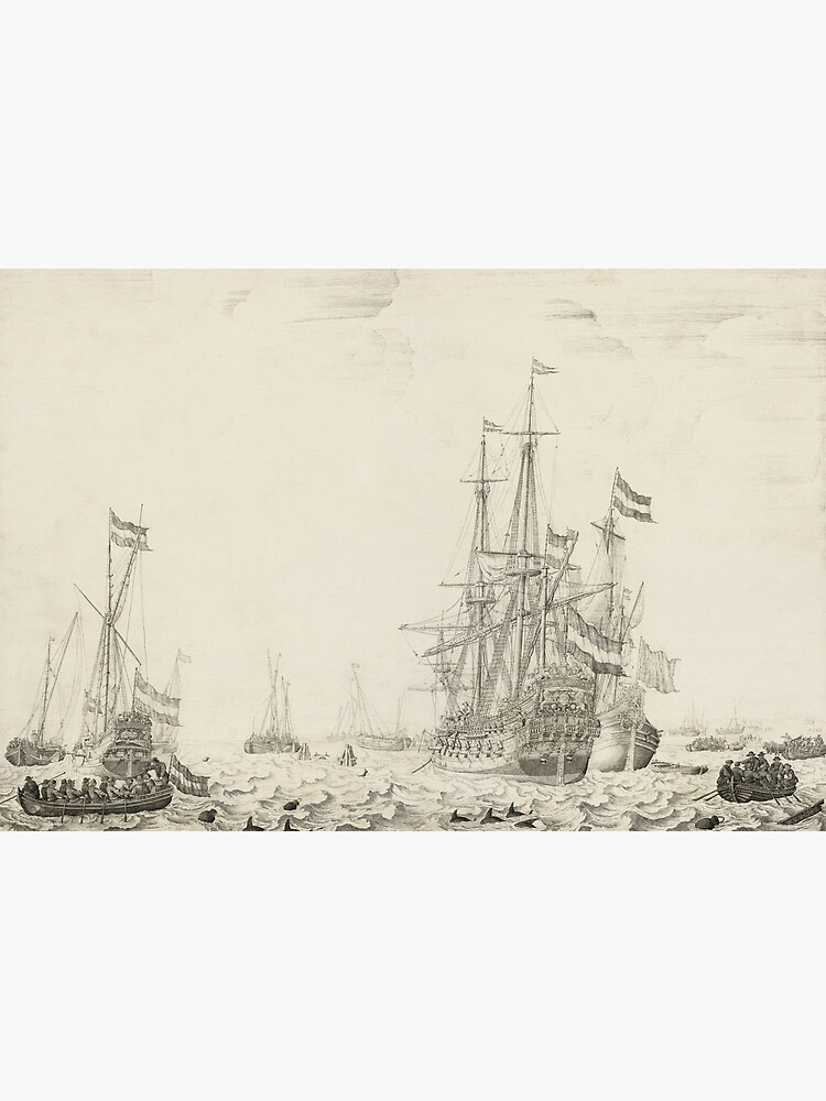 Dutch Ships near the Coast Oil Painting by Willem van de Velde the Elder by podartist