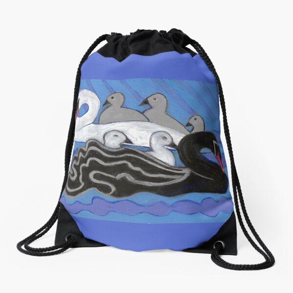Seven Swans Swimming Drawstring Bag