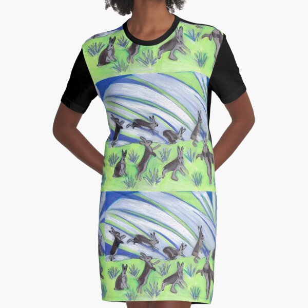 Ten Leaping Hares Graphic T-Shirt Dress