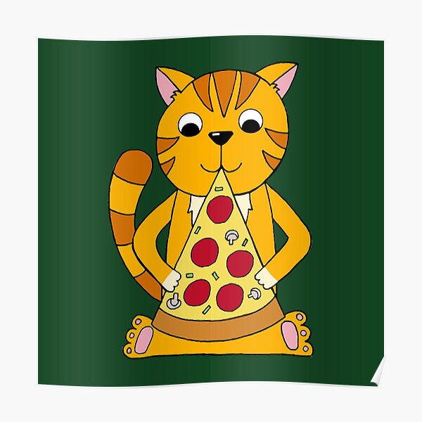 "Cat sitting and eating a pizza slice" Poster for Sale by PosiDesigns