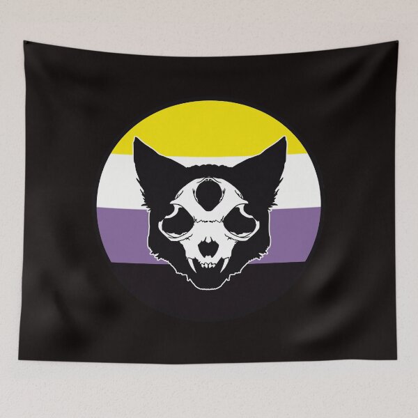 Item preview, Non-Binary Cat Skull Pride (Black) designed and sold by Liminal Odds & Ends.