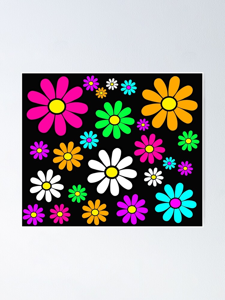 Groovy retro pattern with daisy flower and star in trendy 60s 70