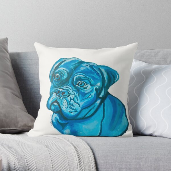 Blue Pitbull Dog Throw Pillow