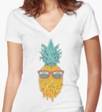 Ananas Sommer Tailliertes T-Shirt mit V-Ausschnitt