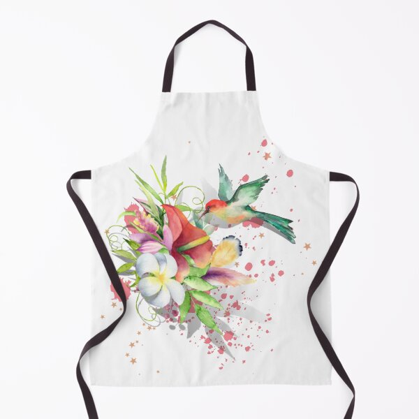 Item preview, A beautiful design of a hovering hummingbird and a bouquet of tropical blooms and feathers, set off against a pink watercolor splash and stars designed and sold by ditzy-designs.