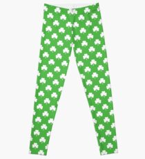 White Heart-Shaped Clover on Green St. Patricks Day Leggings