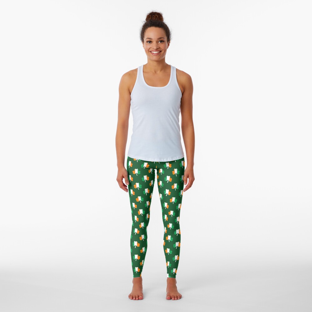 Irish Flag Green White Orange on Green St. Patricks Day Ireland Leggings