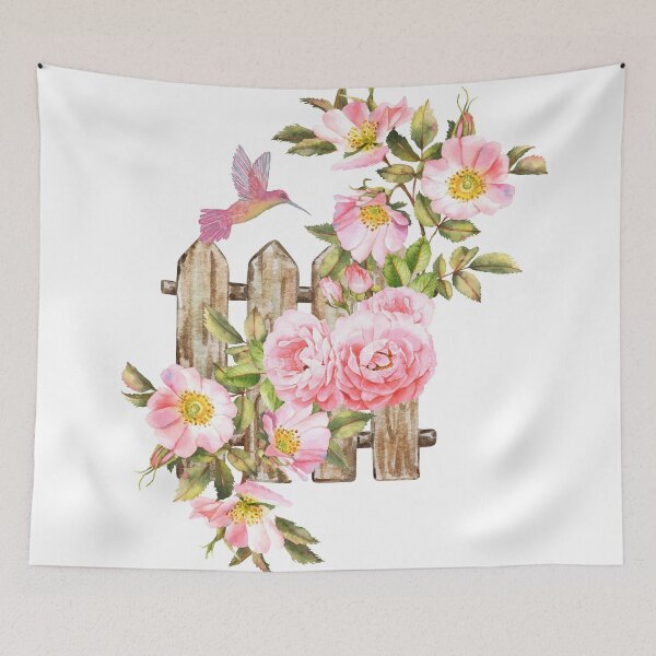 Item preview, Hummingbird and Wild Pink Roses designed and sold by tomorrowsart.