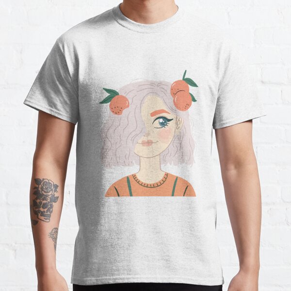 Cute girl with oranges on her head with short and curly hair  Classic T-Shirt