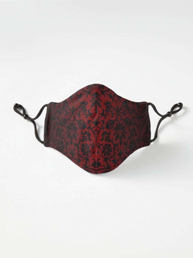 Alternate view of Dark Red and Black Damask Pattern Mask